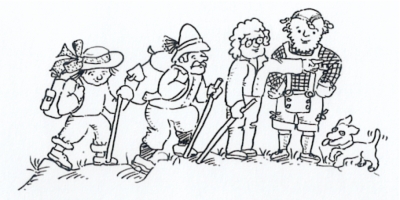 Karikatur Wandergruppe