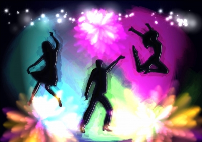 Figuren, die junge Menschen beim Tanzen in der Disco darstellen